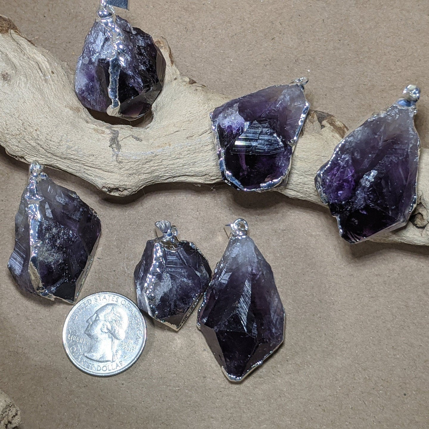 Silver Amethyst Pendant, Healing Quartz, Raw Amethyst Grate for gifts