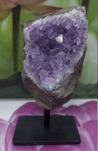 Load image into Gallery viewer, Amethyst Geode on Metal Base, Raw Amethyst Cluster, Collectible Amethyst
