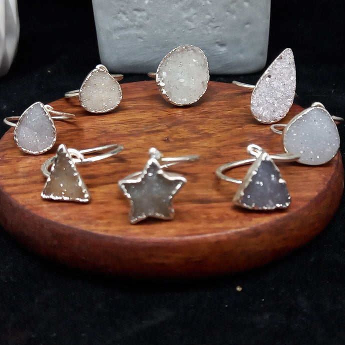 Adjustable Gemstone And Quartz Rings, Raw Amethyst