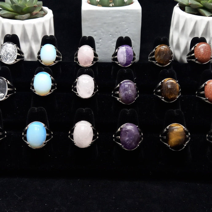 Adjustable Gemstone And Quartz Rings, Opal,White Quartz, Rose Quartz, Lapiz Lazuli, Goldstone, Blue Goldstone, Amethyst, Lava Stone