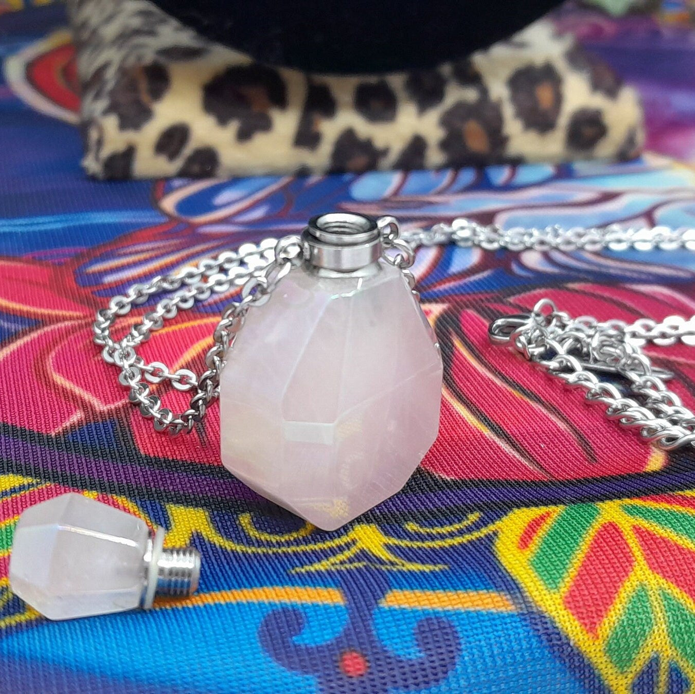 Rose Quartz Mini Perfume Bottle Necklace