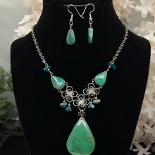 Load image into Gallery viewer, Chrysocolla Wire Wrap Necklace with Earrings