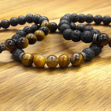 Load image into Gallery viewer, Lava Stone and Tiger Eye Bracelet, Protection, Luck, and Meditation Bracelet
